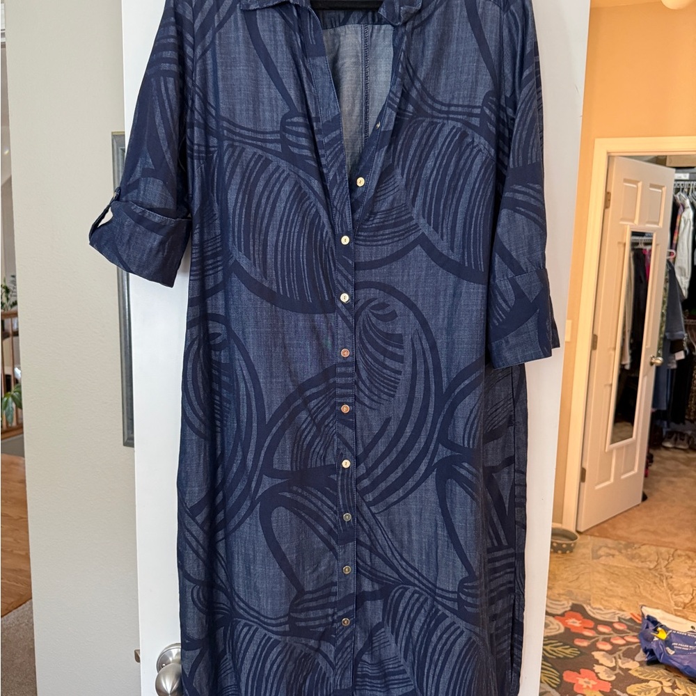 Chico's Dark Blue Denim Shirt Dress